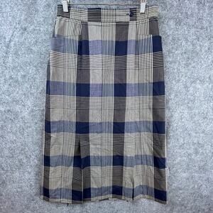 Vintage Hammer Skirt Women 40 Medium Blue Gray Plaid Trevira Academia Schoolgirl